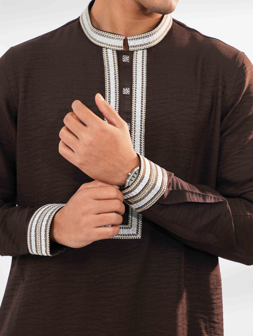 Coffee viscos embroidered panjabi