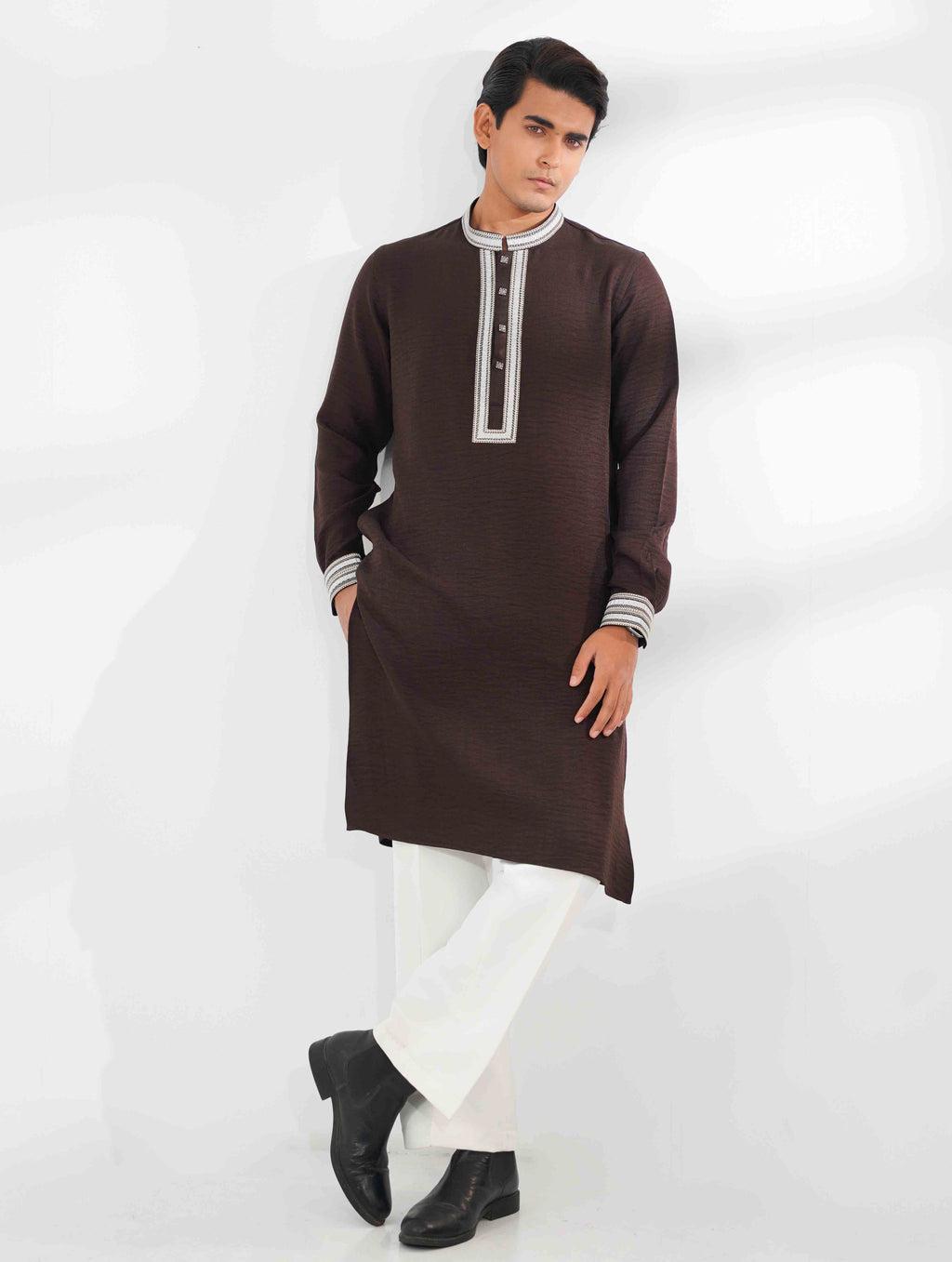 Coffee viscos embroidered panjabi