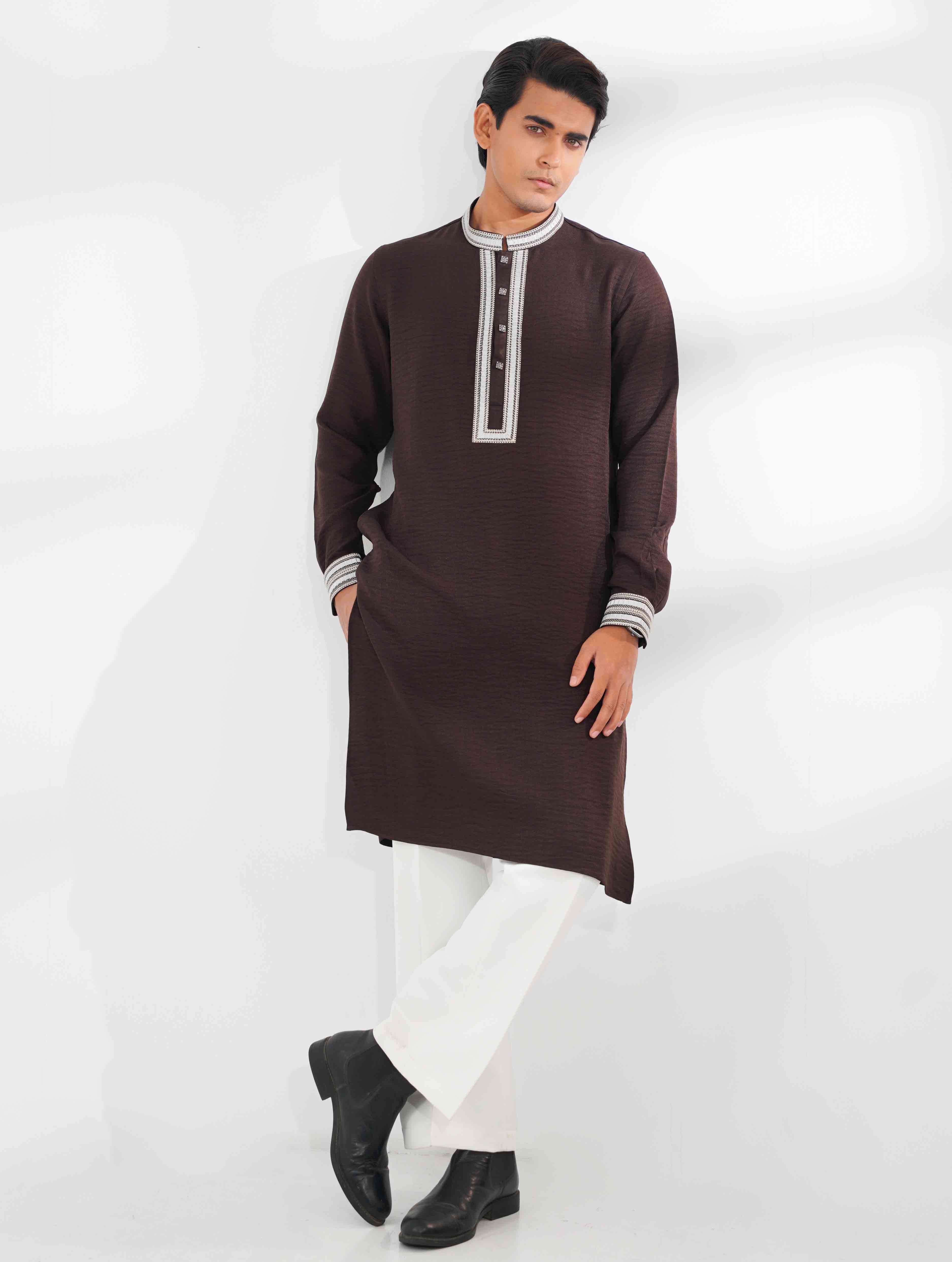 Coffee viscos embroidered panjabi