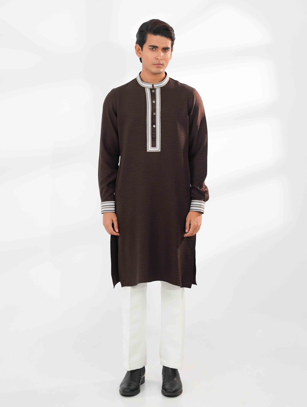 Coffee viscos embroidered panjabi