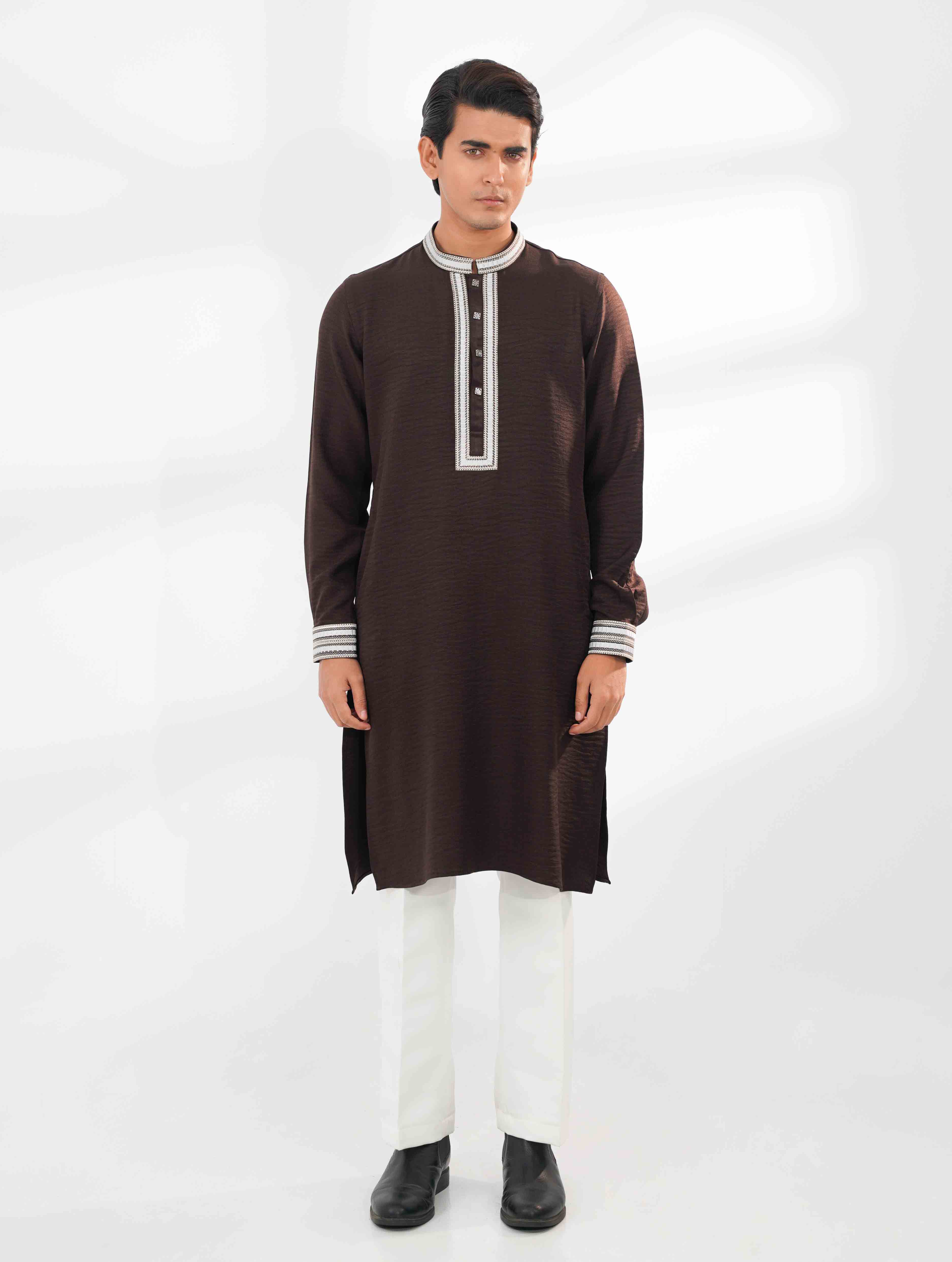 Coffee viscos embroidered panjabi