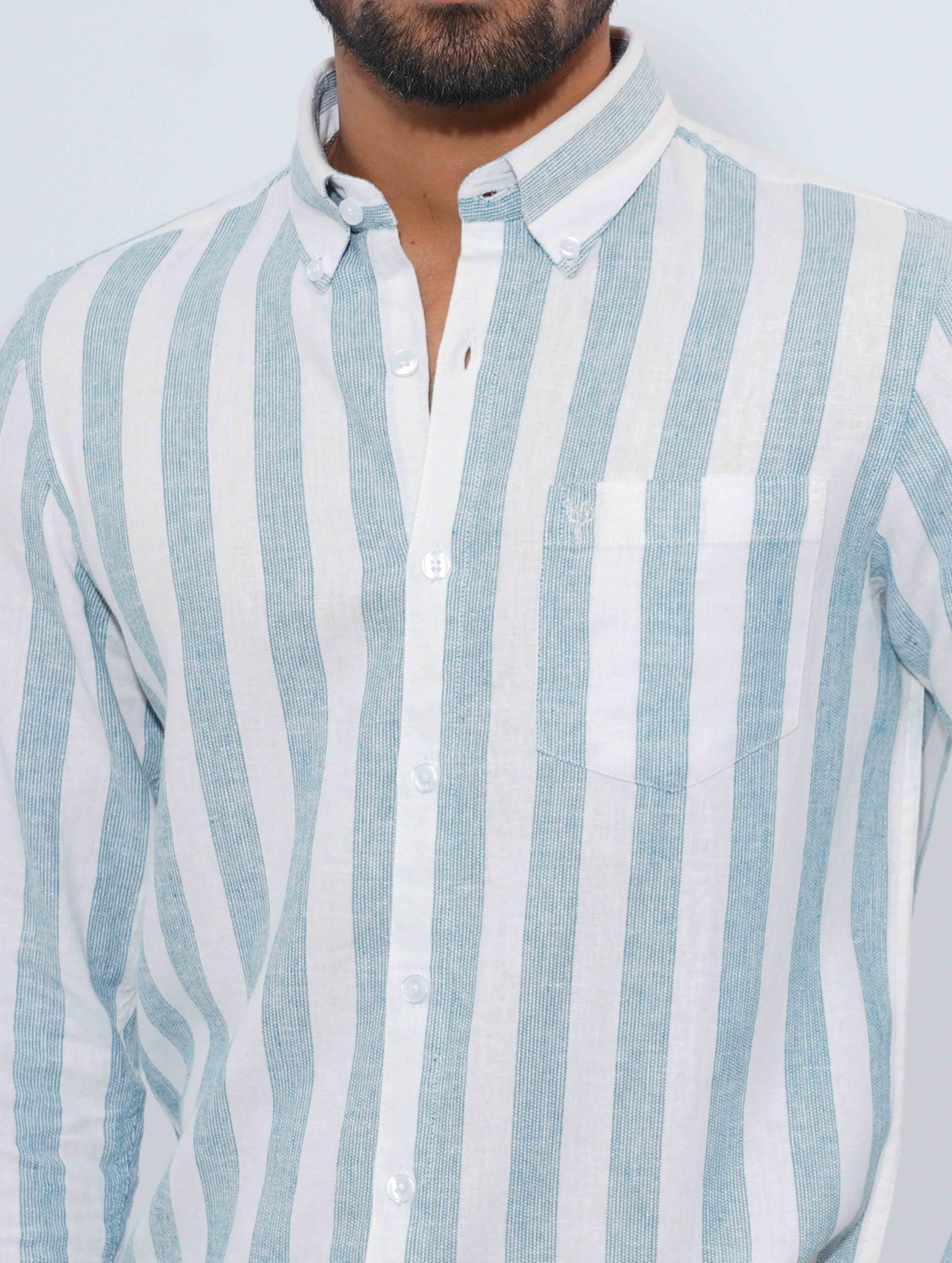 White Faded Sky Stripe Remi Cotton Full Sleeve