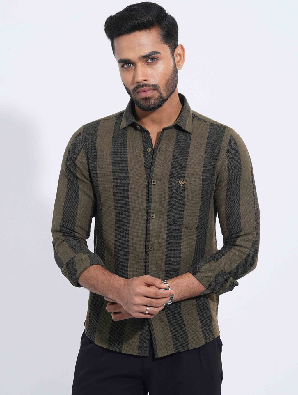 Army Green Black stripe remi cotton full sleeve