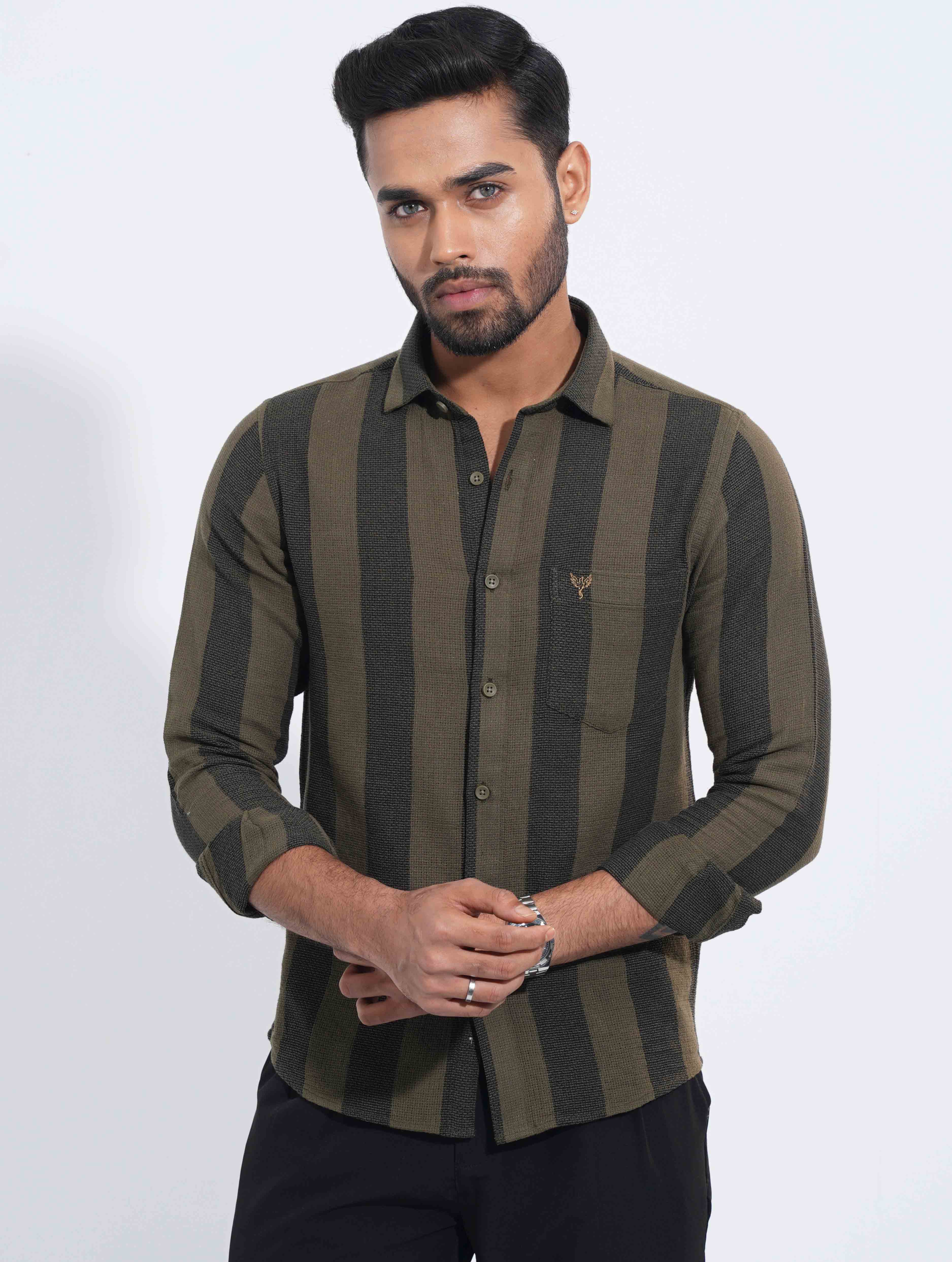 Army Green Black stripe remi cotton full sleeve