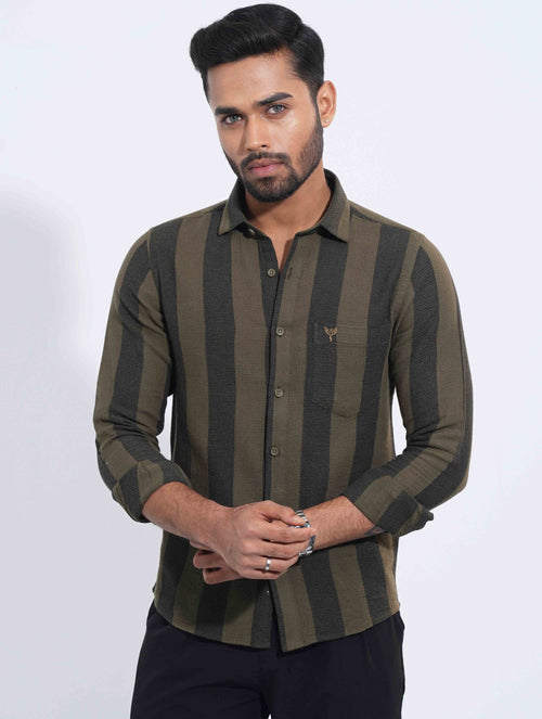 Army Green Black stripe remi cotton full sleeve