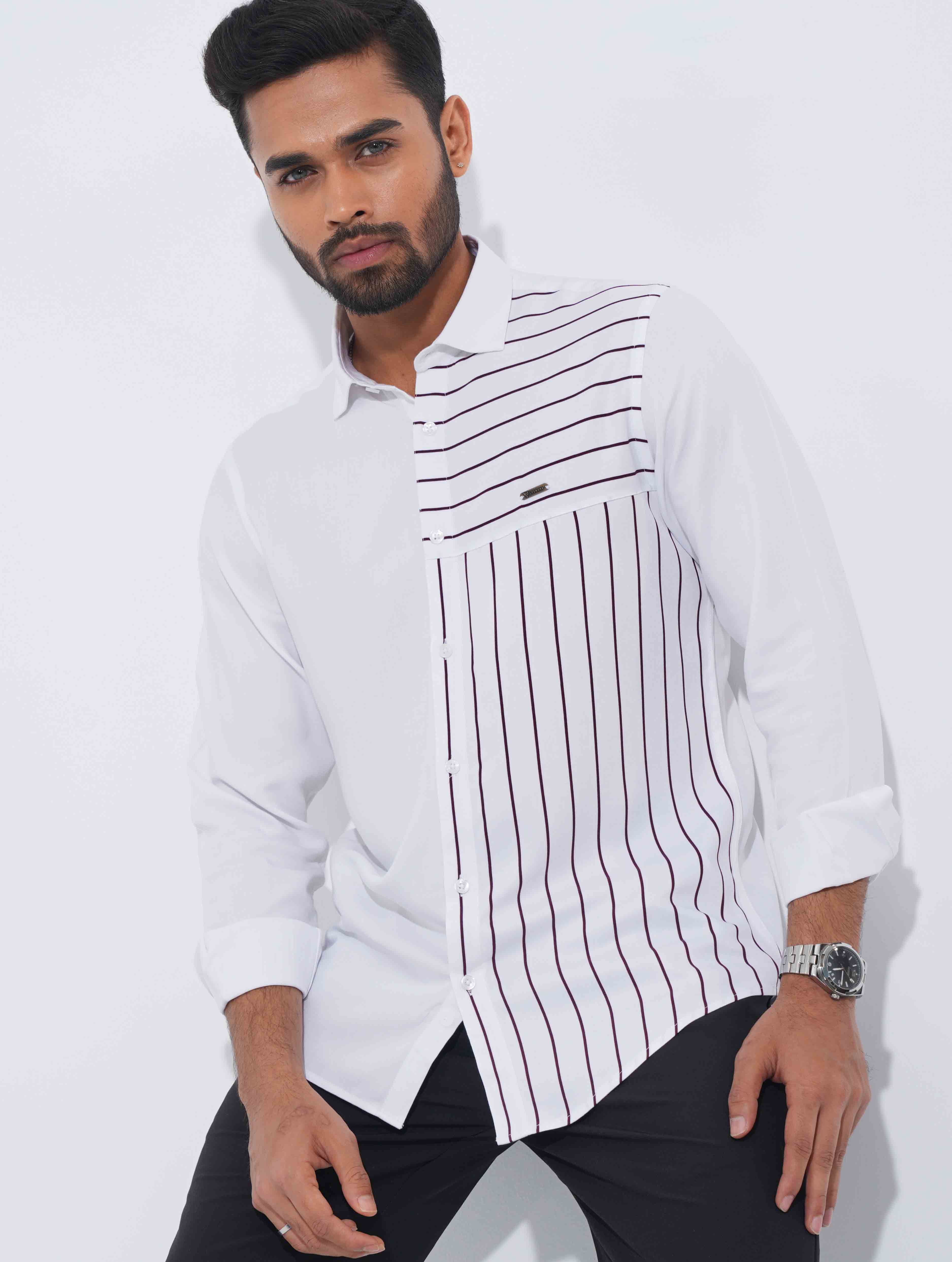 White Shoulder Stripe Contrast Full sleeve Shirt
