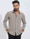 Olive Porcelain Architect Grid Printed Soft Linen Shirt