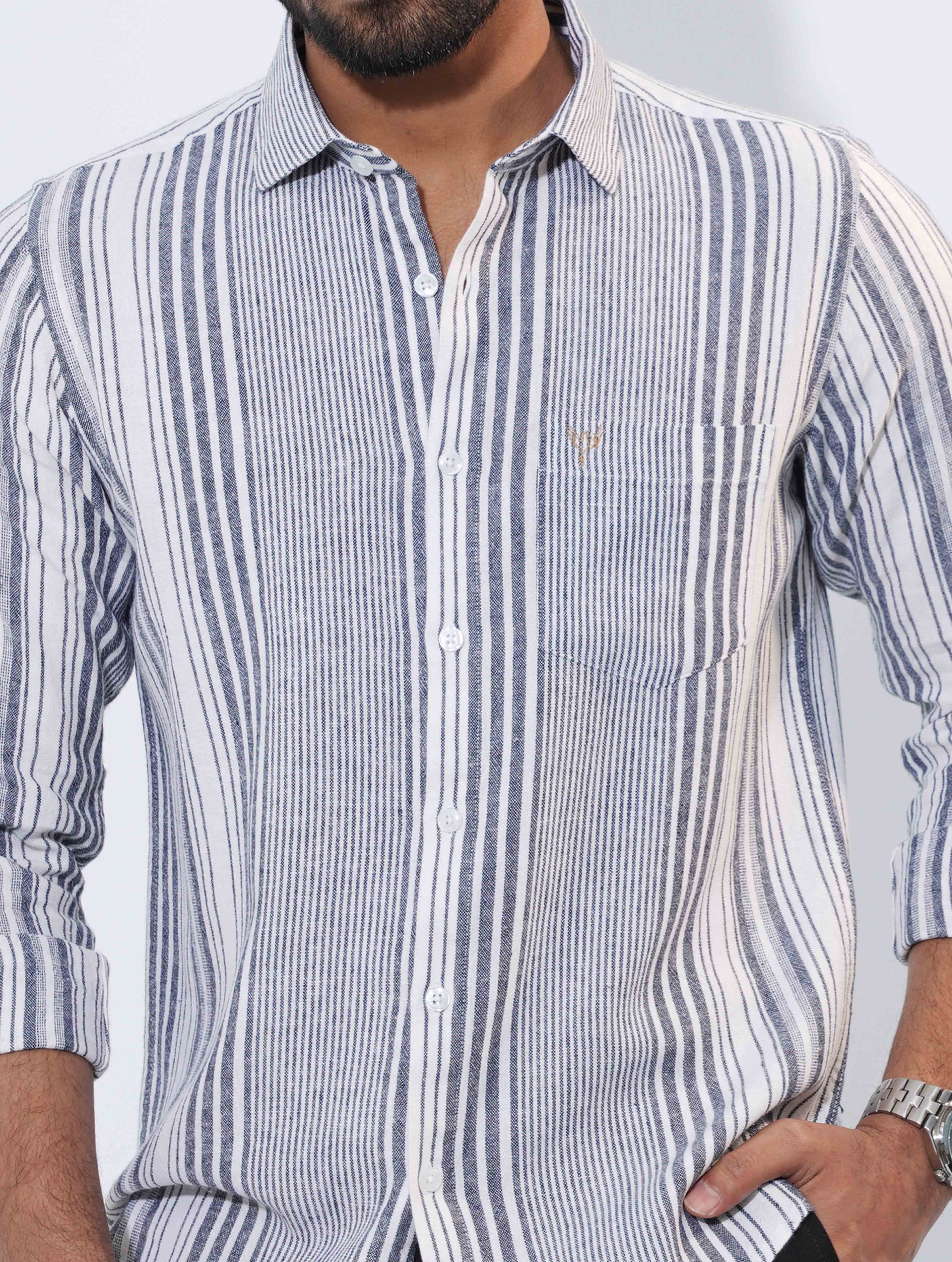 White stripe remi cotton full sleeve