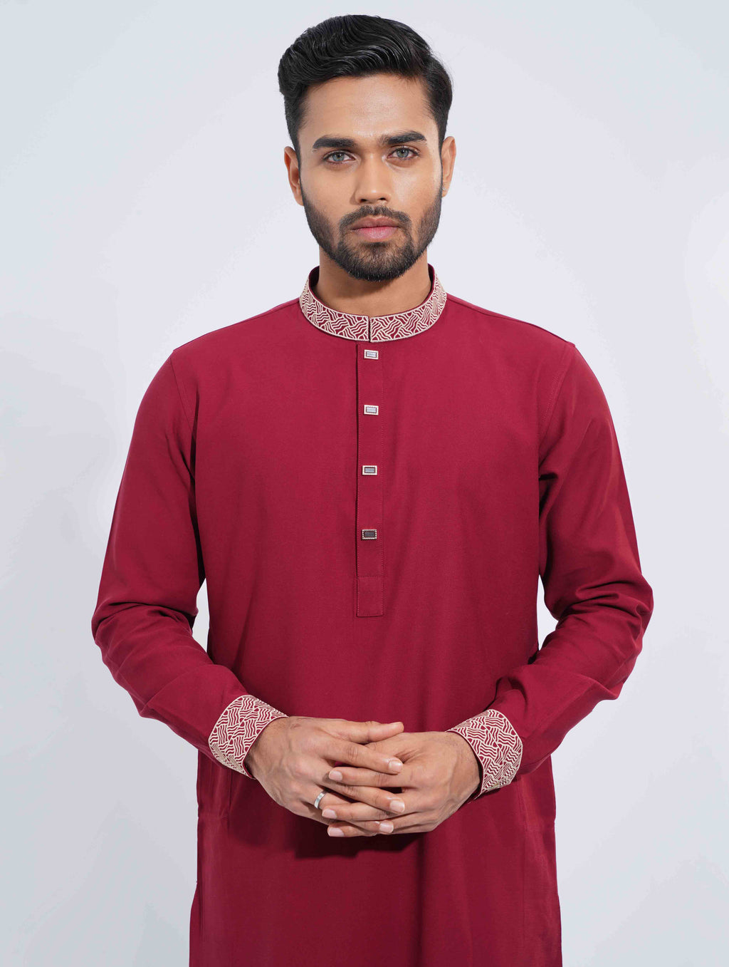 Burgundy Color Signature Embroidery Panjabi