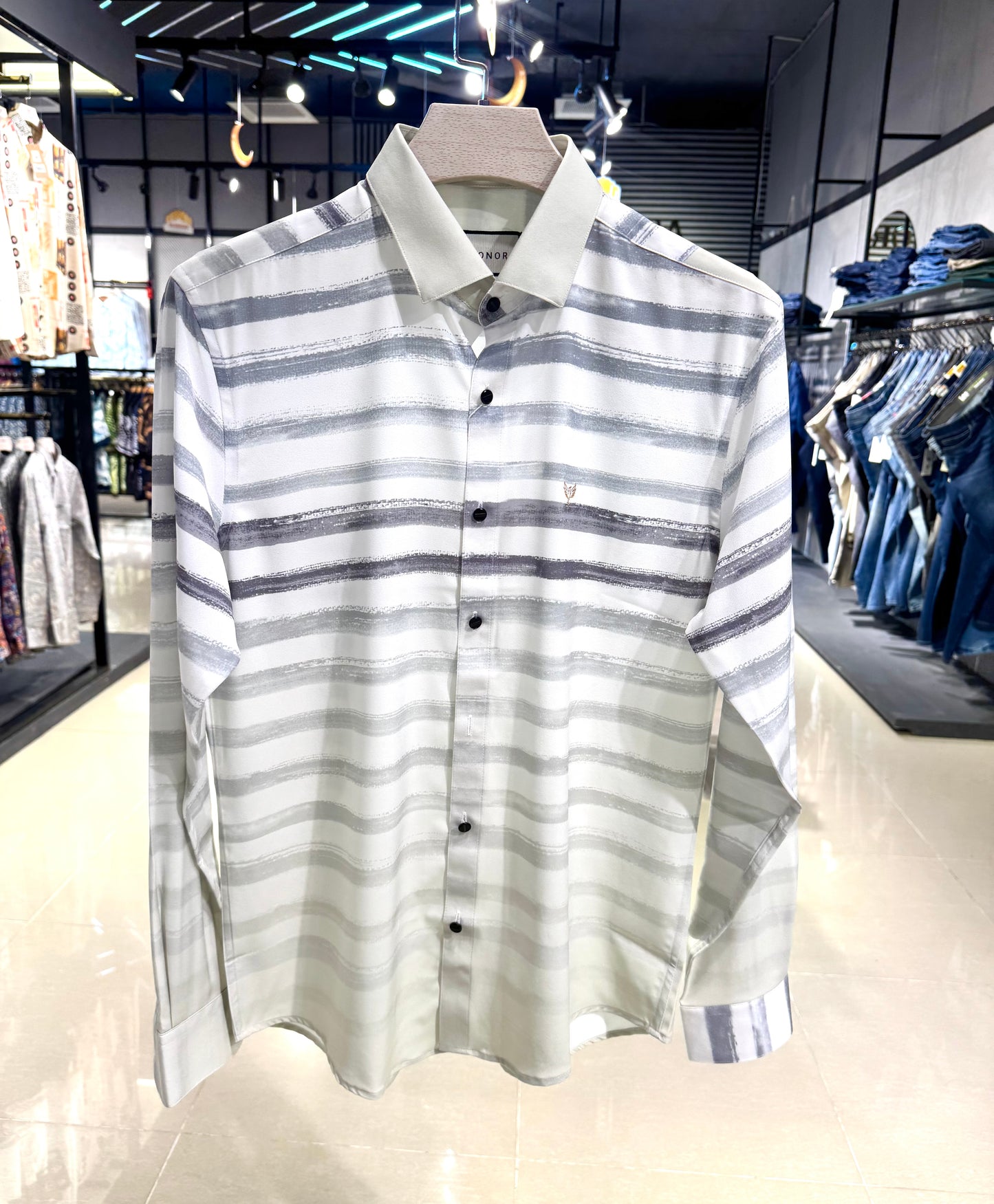 White ash olive stripe faded Texture printed premium magnet shirt