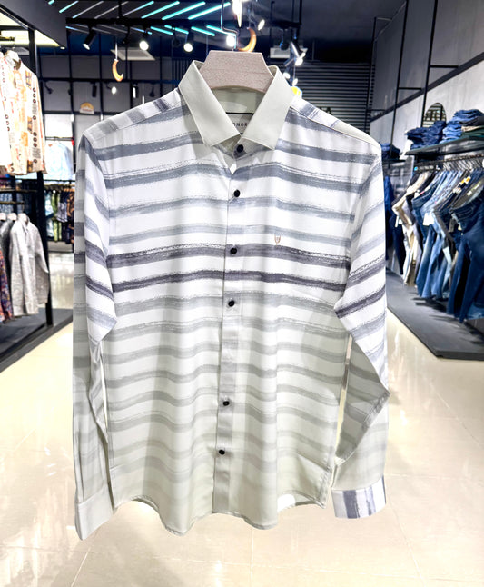 White ash olive stripe faded Texture printed premium magnet shirt