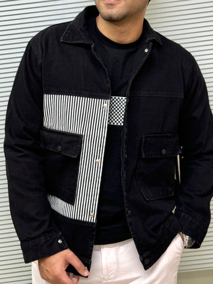Black pocket contrast denim jacket