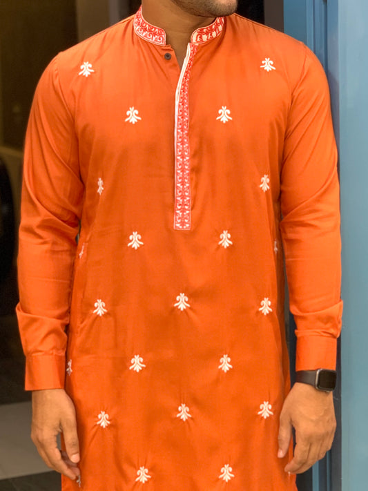 Orange full body embroidery exclusive panjabi