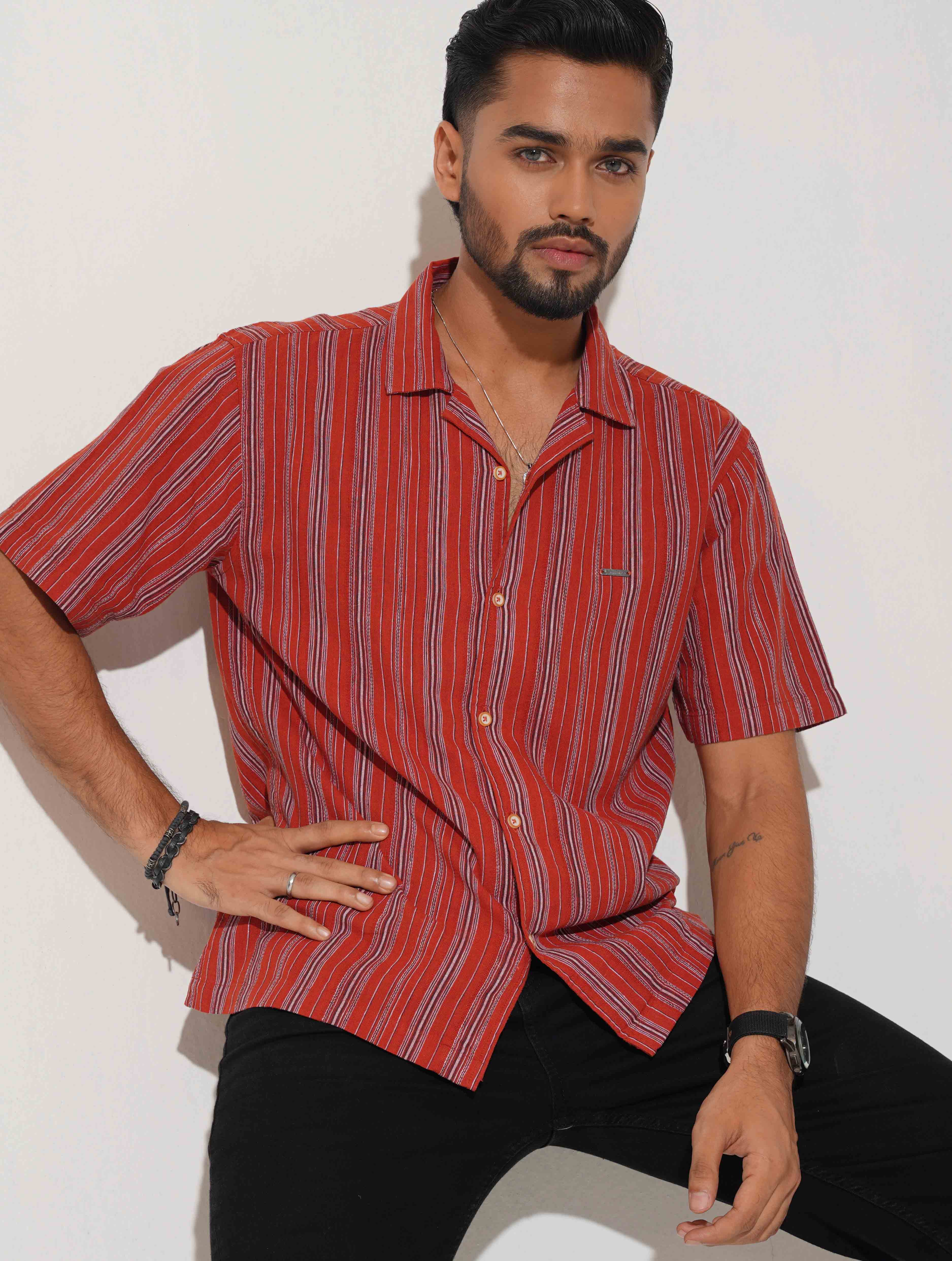 Tomato Red stripe Remi cotton Havana shirt