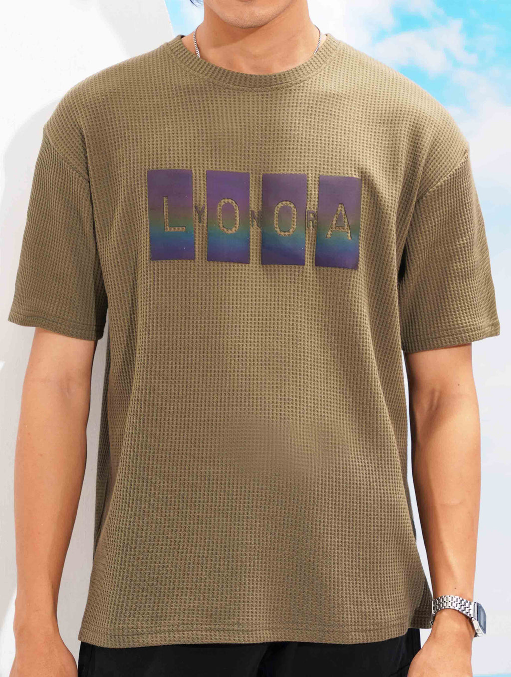 Deep Olive LYONORA Waffle Fabric Semi Drop T-shirt