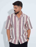 Cream Faded Red Stripe Drop-Shoulder Half Shirt