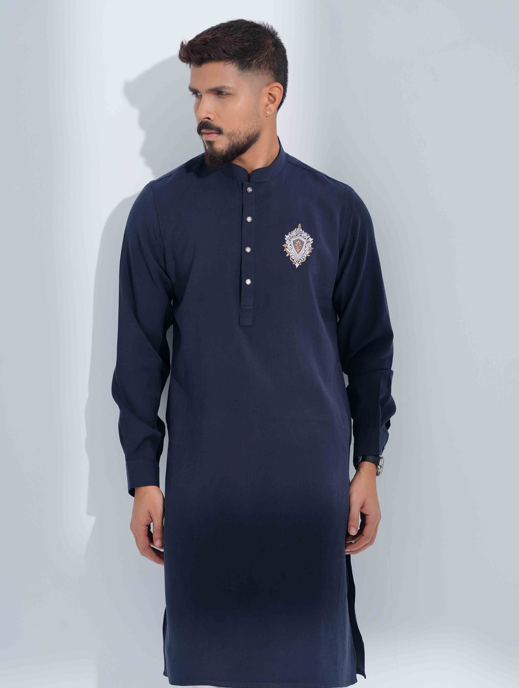 Deep Blue chest Logo embroidered panjabi