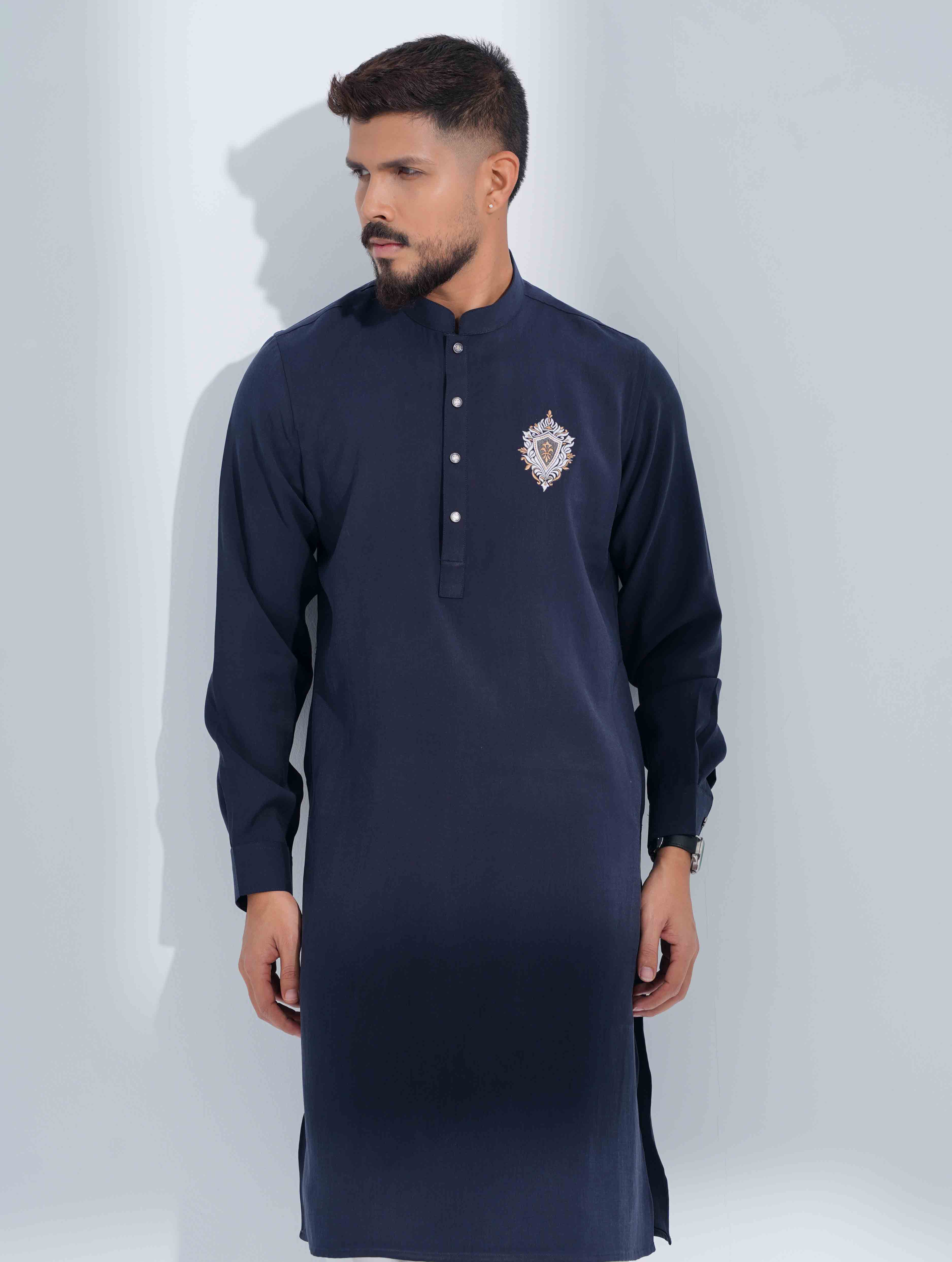 Deep Blue chest Logo embroidered panjabi