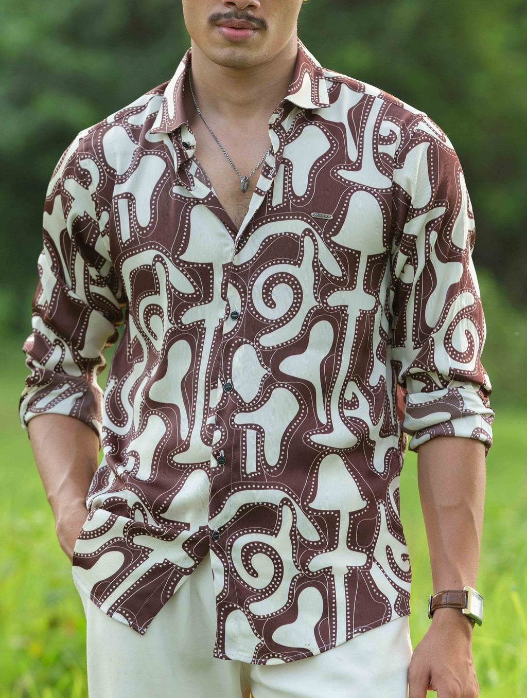 Coffee printed Royal silk full sleeve shirts