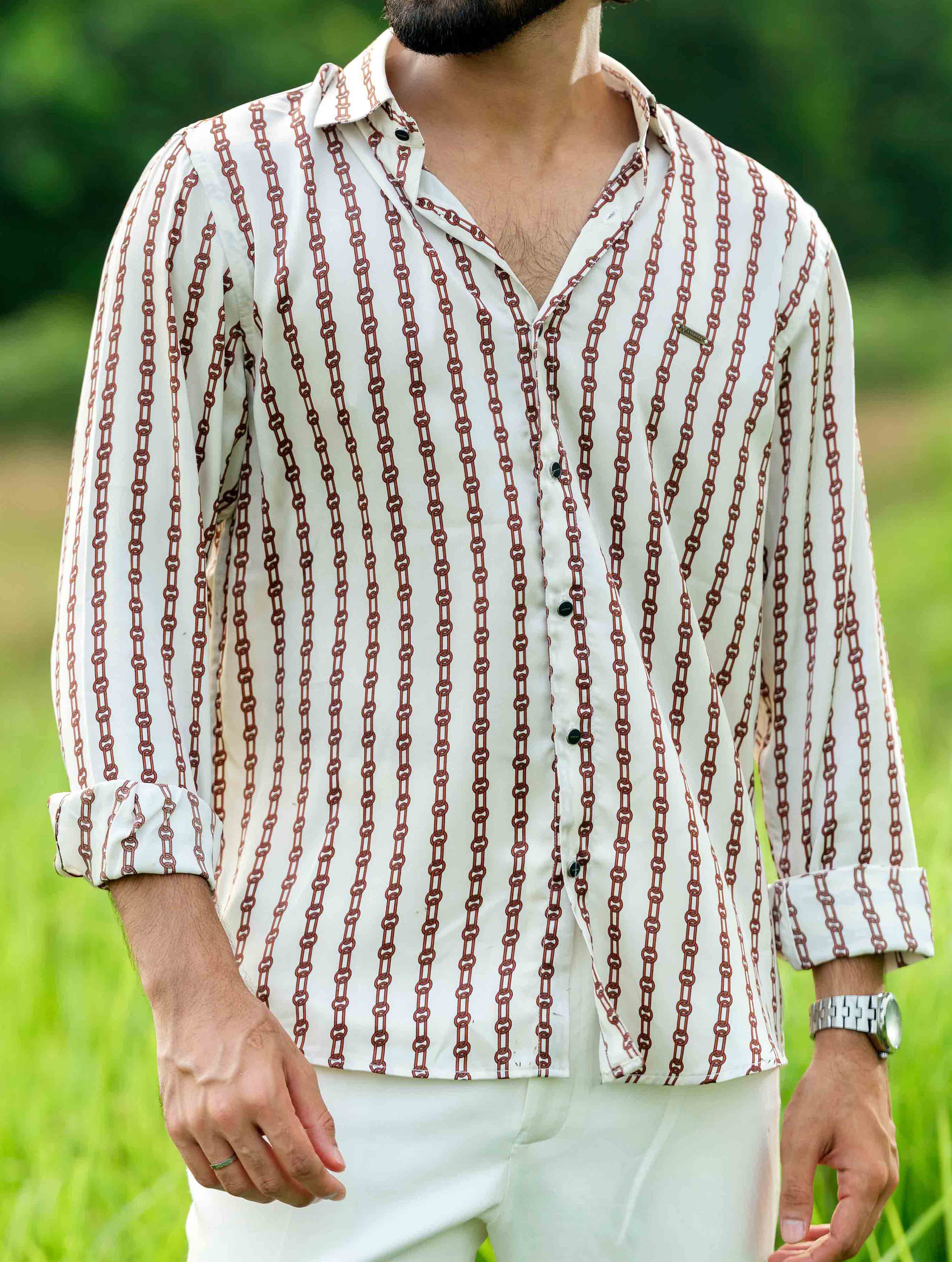 Chain stripe printed Royal silk full sleeve