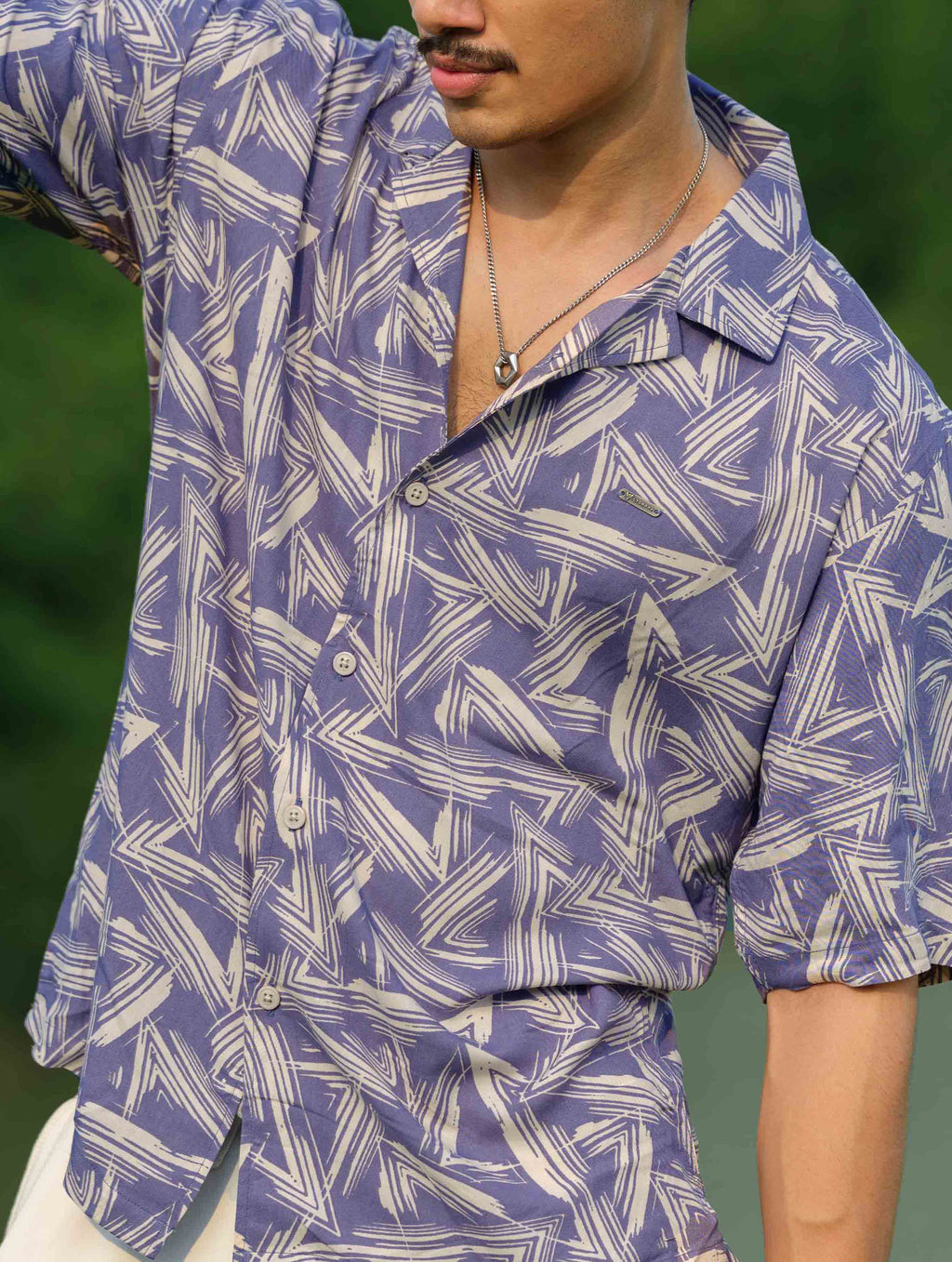 Pale blue-Cream Transverse printed havana shirt