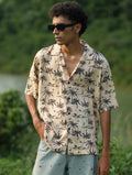 Beige Black Palm tree printed havana shirt