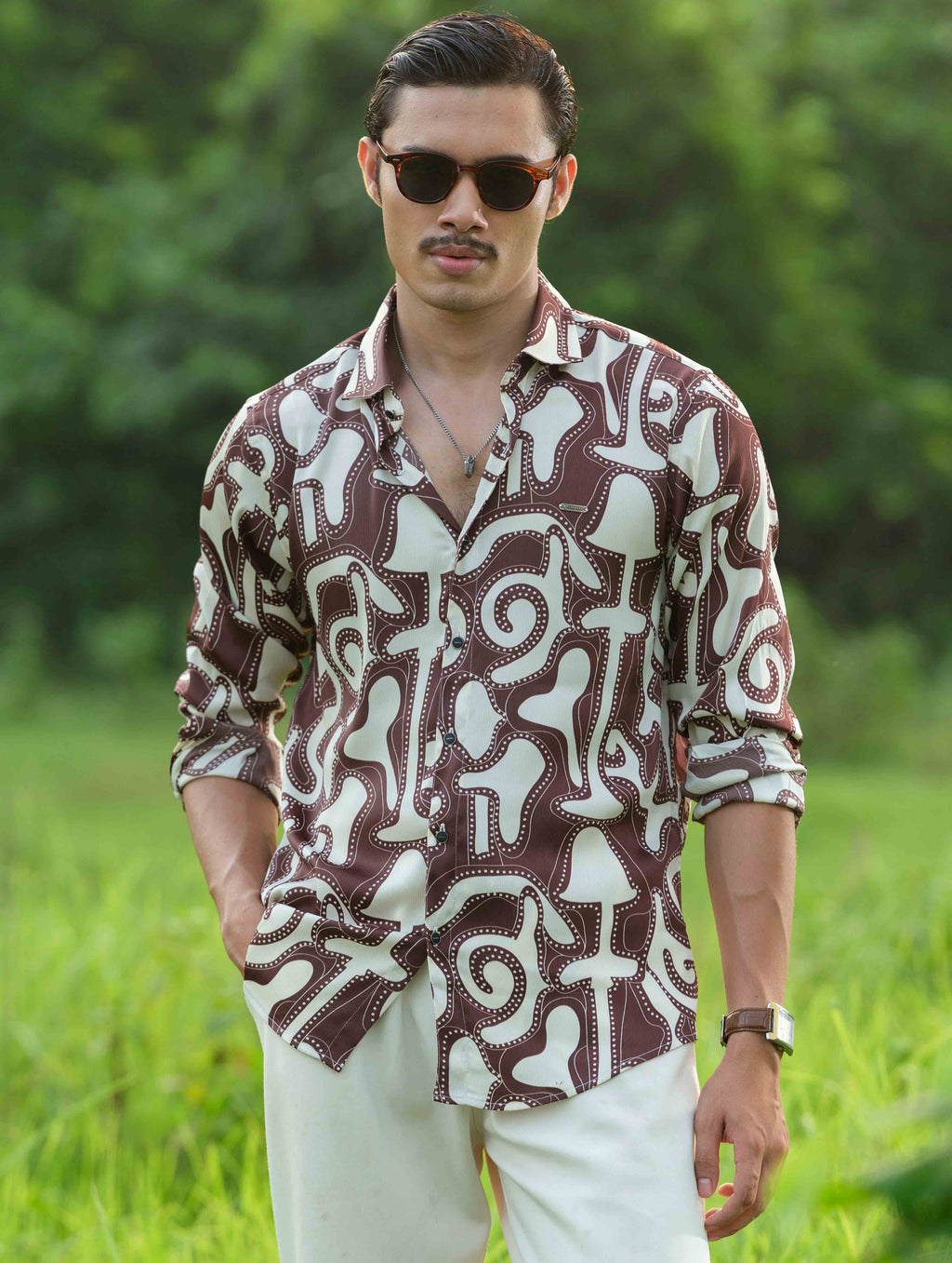 Coffee printed Royal silk full sleeve shirts