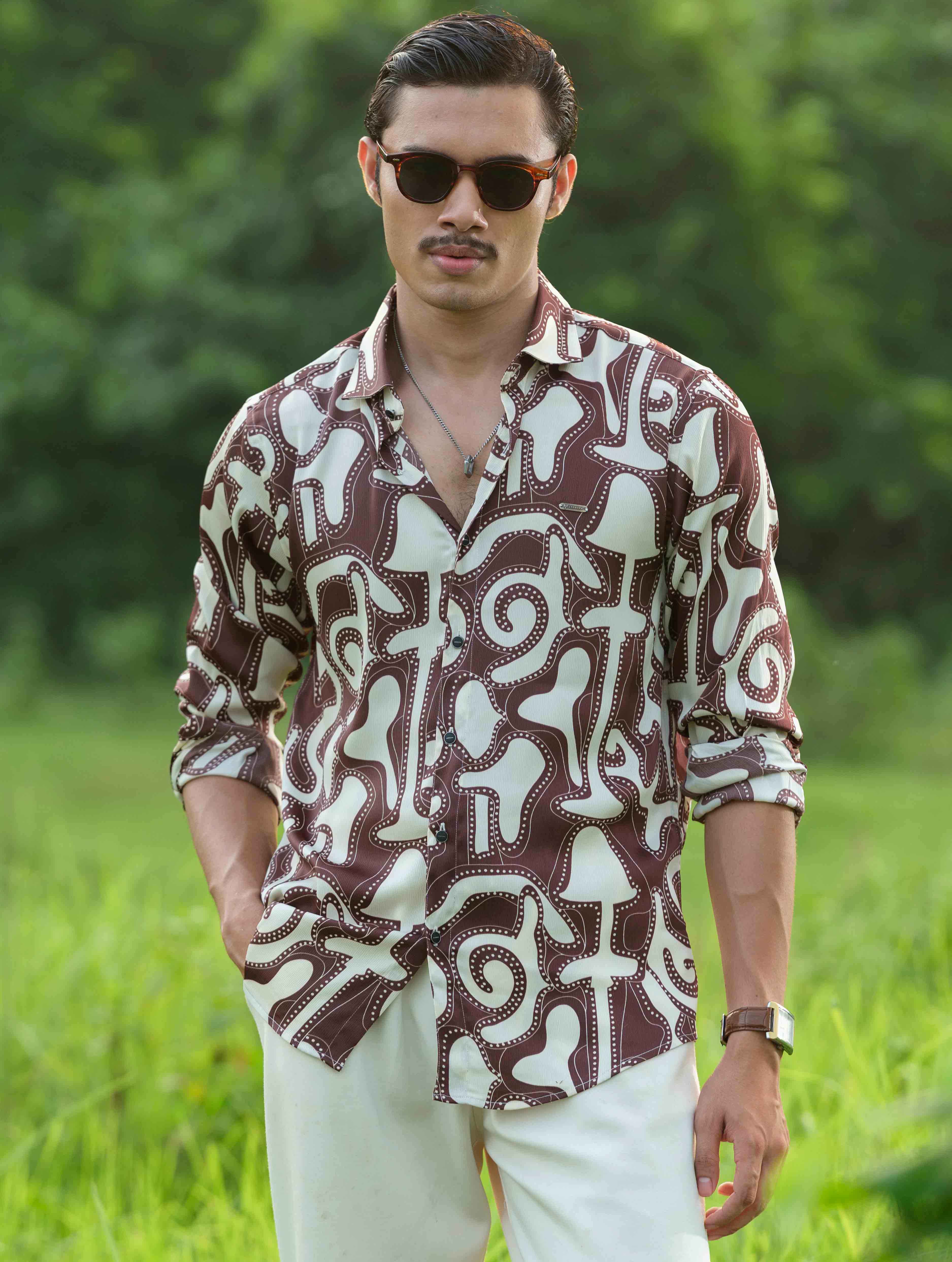 Coffee printed Royal silk full sleeve shirts