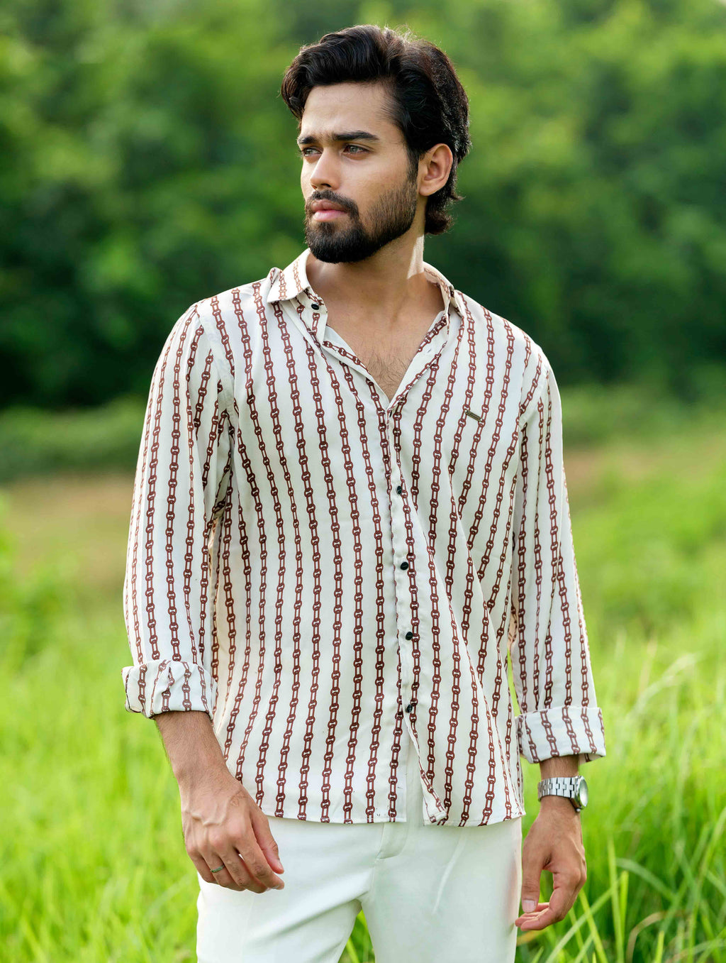 Chain stripe printed Royal silk full sleeve