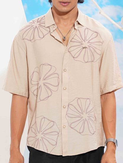 Cream chest printed drop shoulder shirt