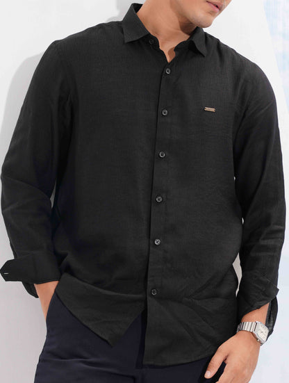 Black Solid Fancy Cotton Full Sleeve Shirt