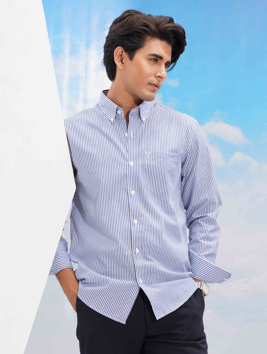 White blue Stripe collar button Formal shirt