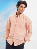 Orange white Stripe collar button Formal shirt
