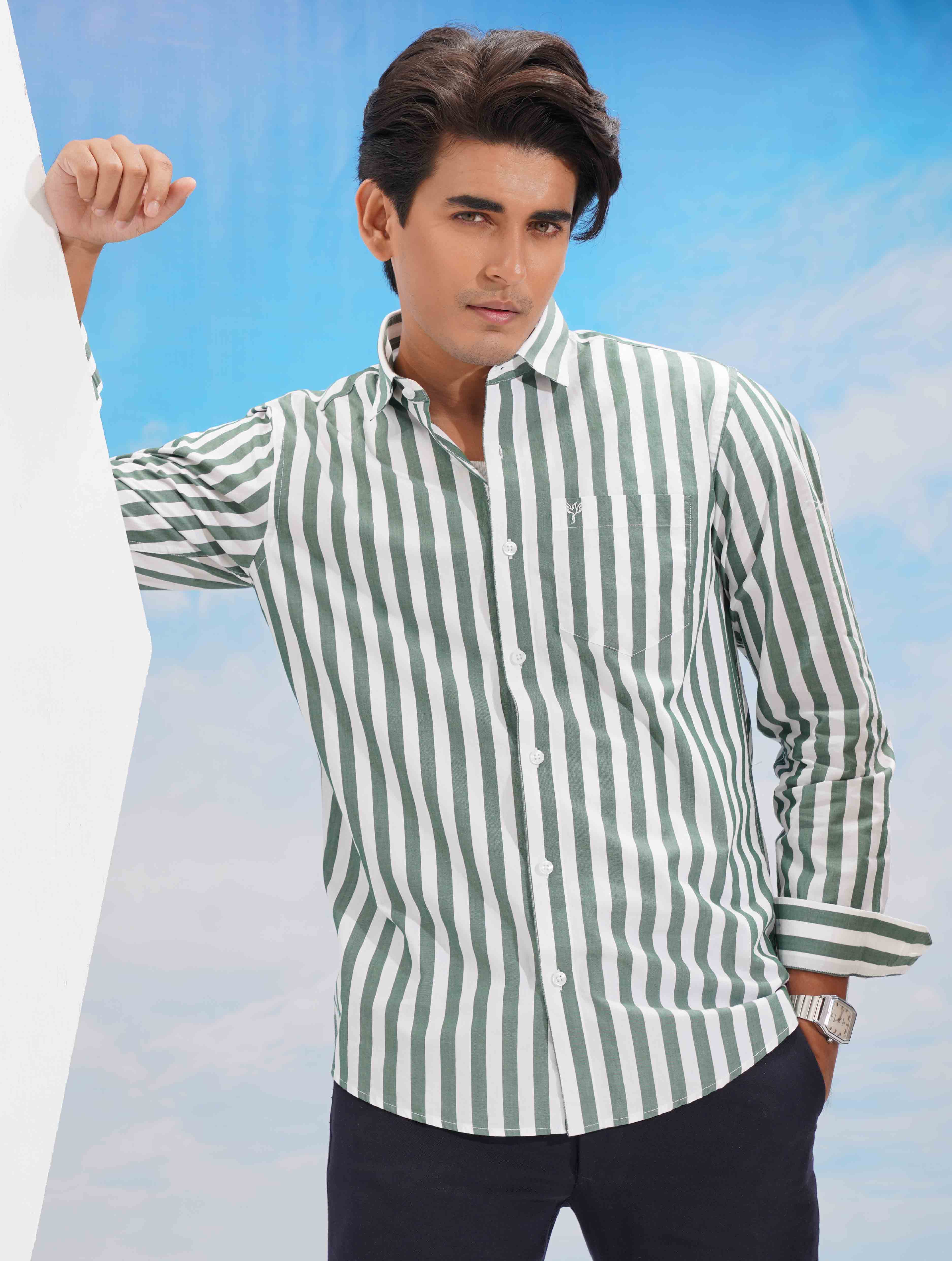 white crocodile green stripe formal shirt