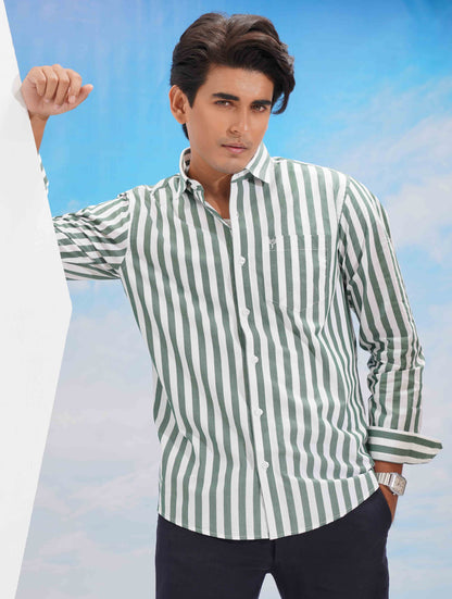white crocodile green stripe formal shirt