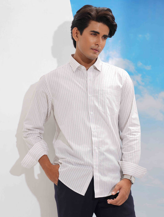 White Double Stripe Formal shirt