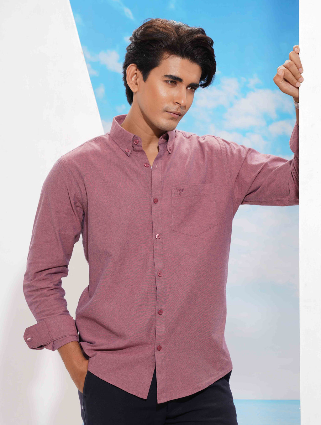 Mulberry Purple Solid Remi Cotton Full sleeve Shirt