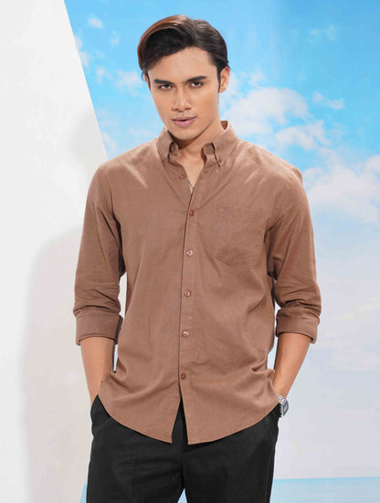 Mocha Brown Solid Remi Cotton Full sleeve Shirt