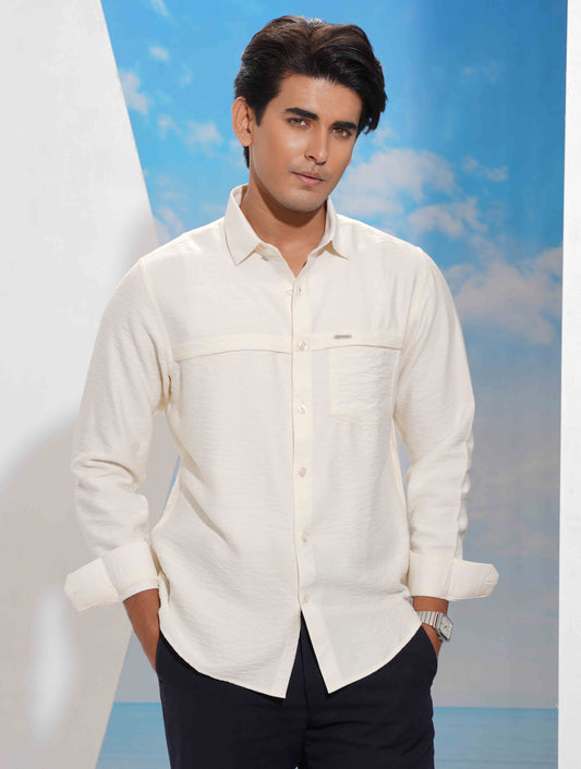 Cream Chest Plated Premium Full Sleeve Shirt