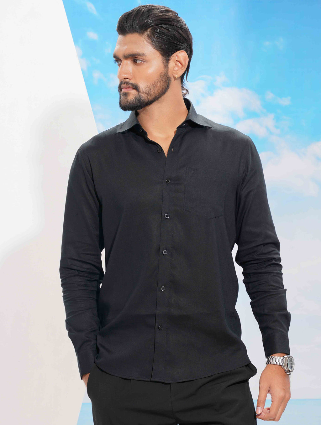 Midnight Black classic point collar solid Shirt