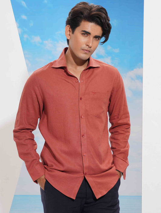 Burnt Sienna classic point collar solid Shirt