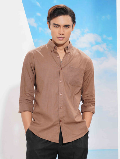 Mocha Brown Solid Remi Cotton Full sleeve Shirt
