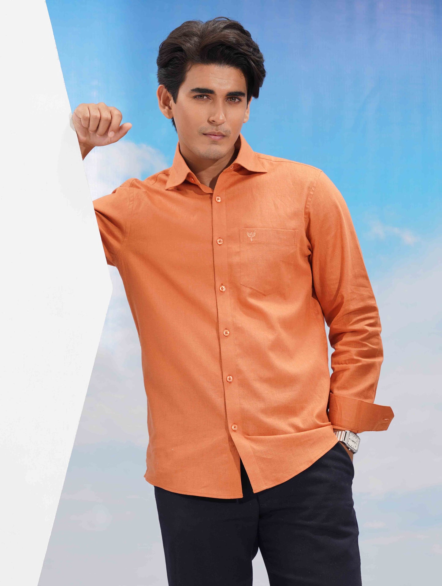 Pumpkin orange classic point collar solid Shirt