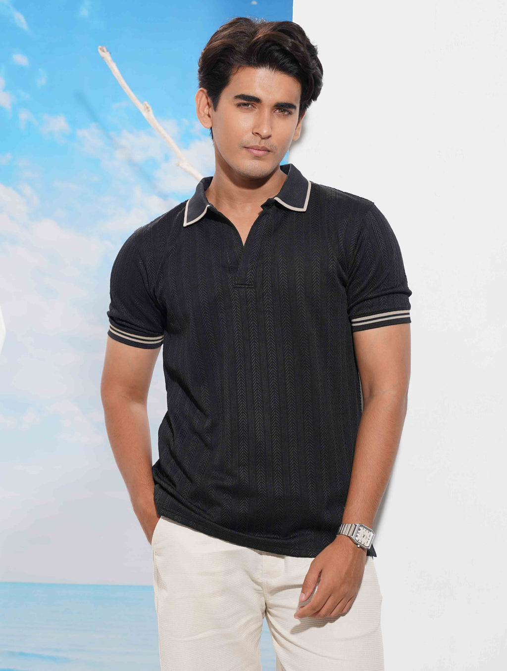 Raven Black Texture Premium Polo