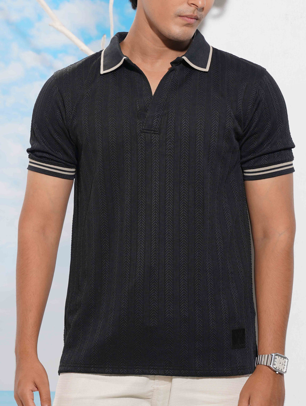 Raven Black Texture Premium Polo