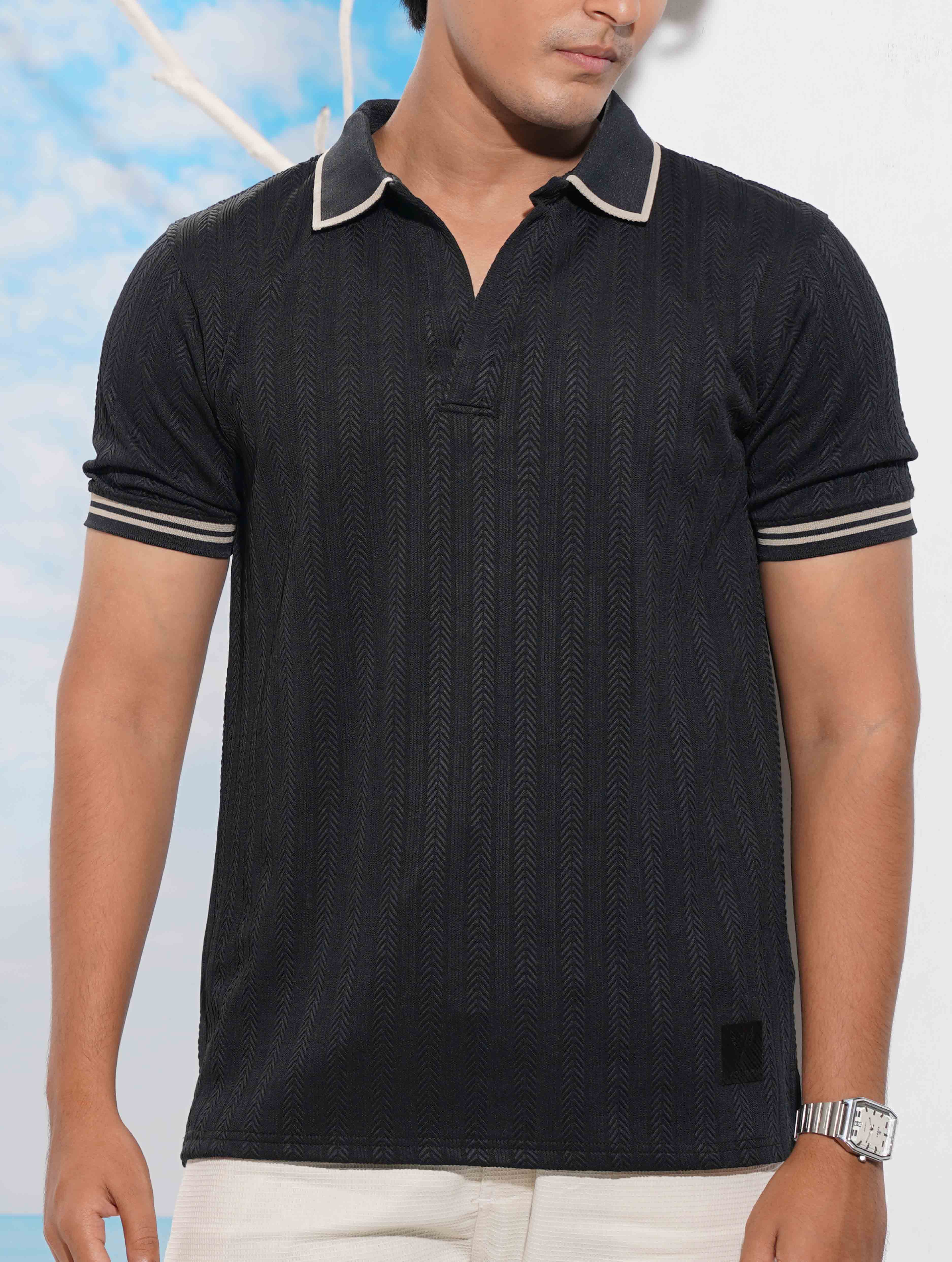 Raven Black Texture Premium Polo