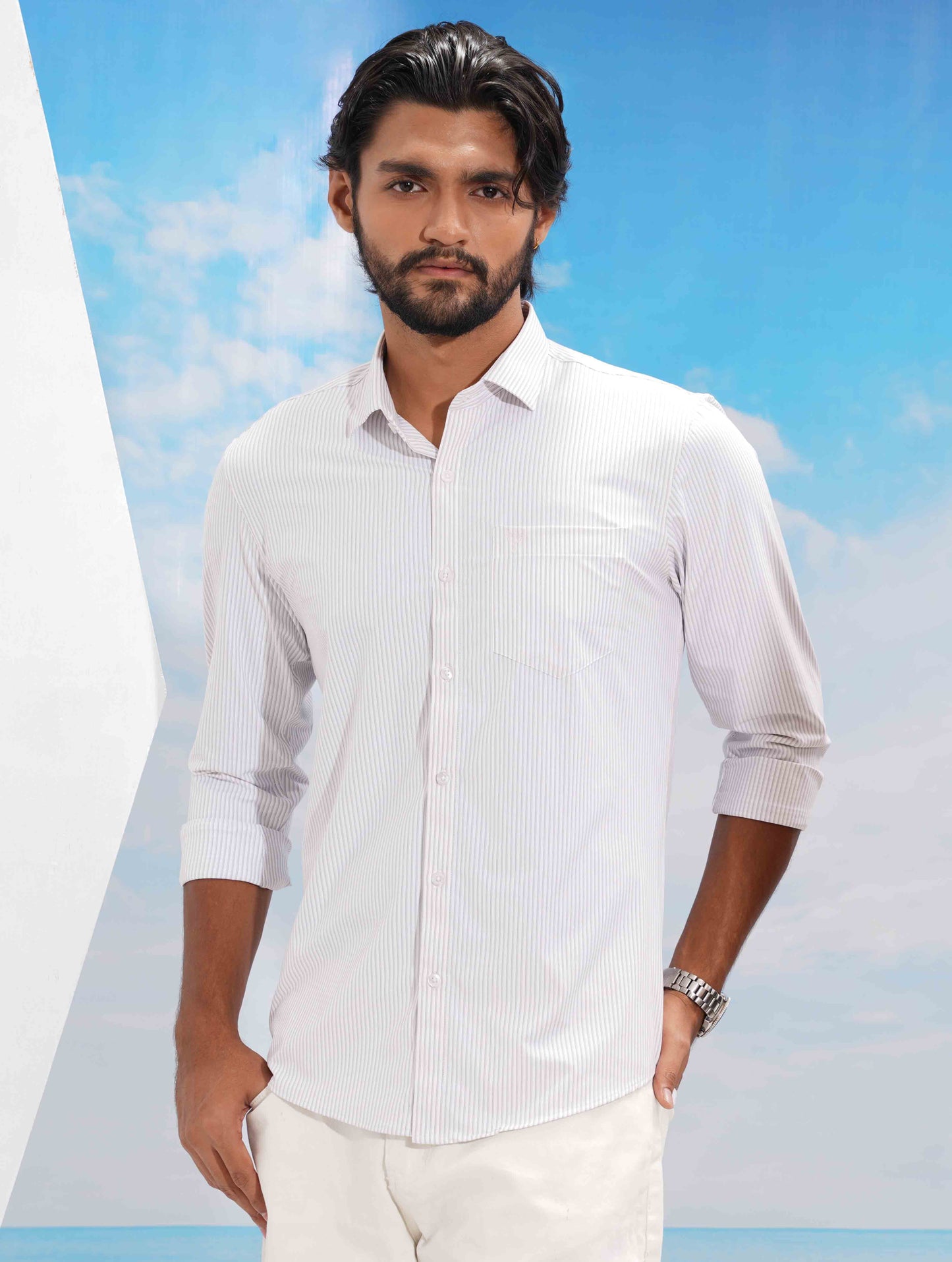 White ash Black stripe formal full sleeve shirt