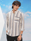 White ash cream stripe Band collar full sleeve shirt