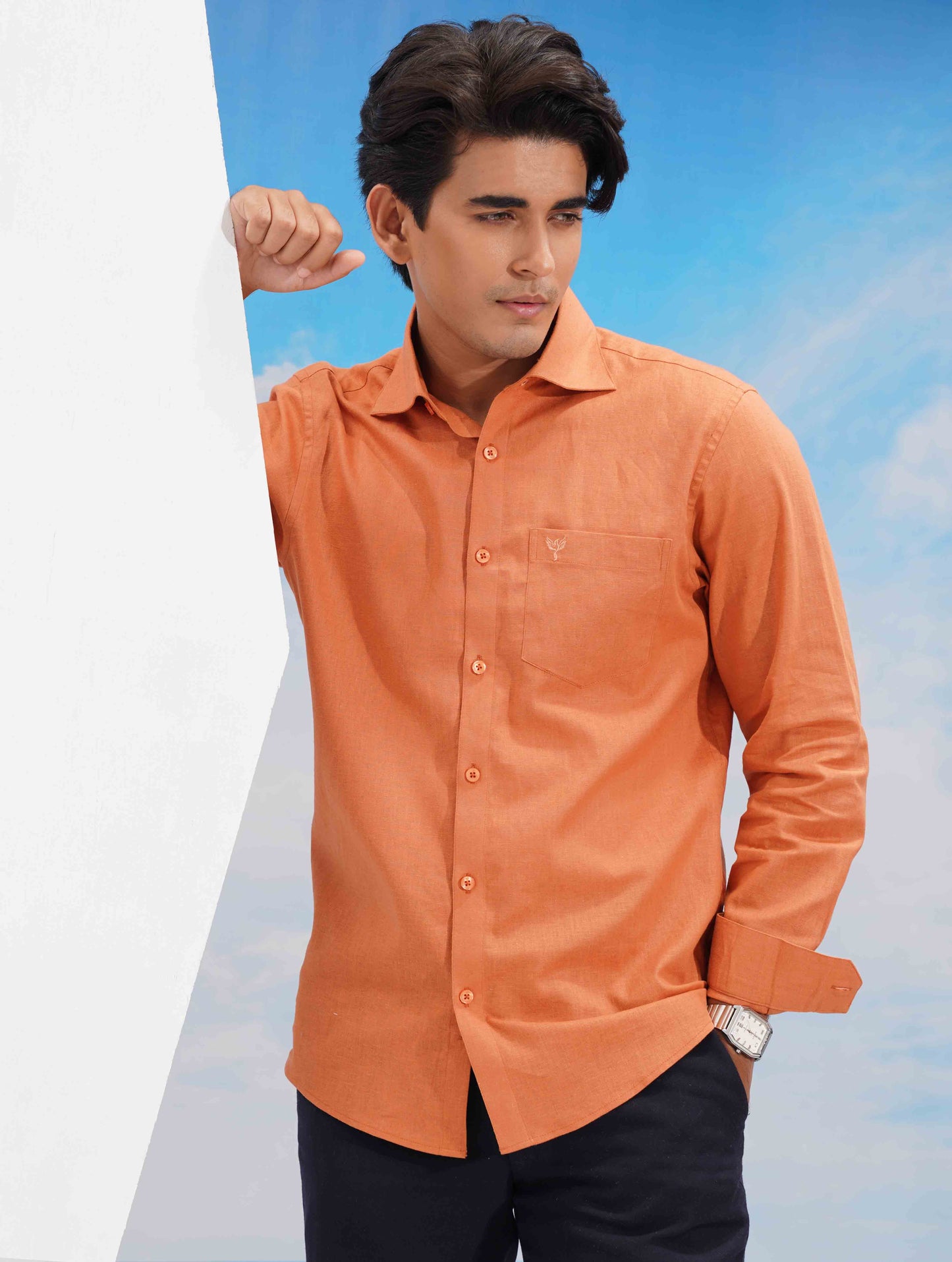 Pumpkin orange classic point collar solid Shirt
