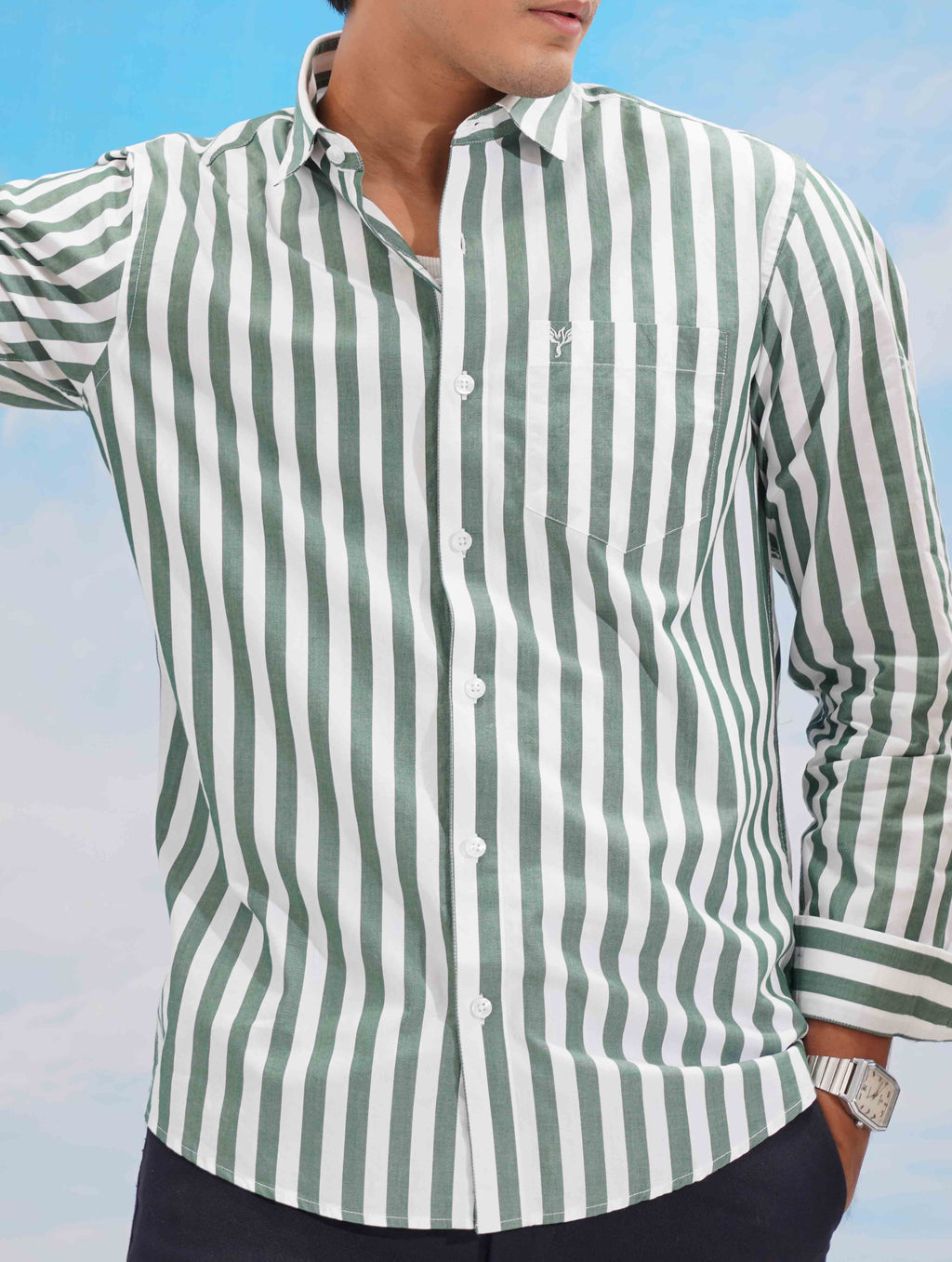 white crocodile green stripe formal shirt